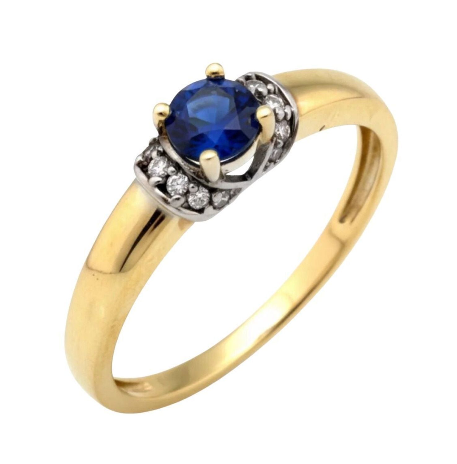 Złoty pierścionek damski z cyrkoniami i syntetycznym szafirem z kolekcji Rainbow. Elegancki pierścionek zaręczynowy lub prezent na Walentynki.1.jpg